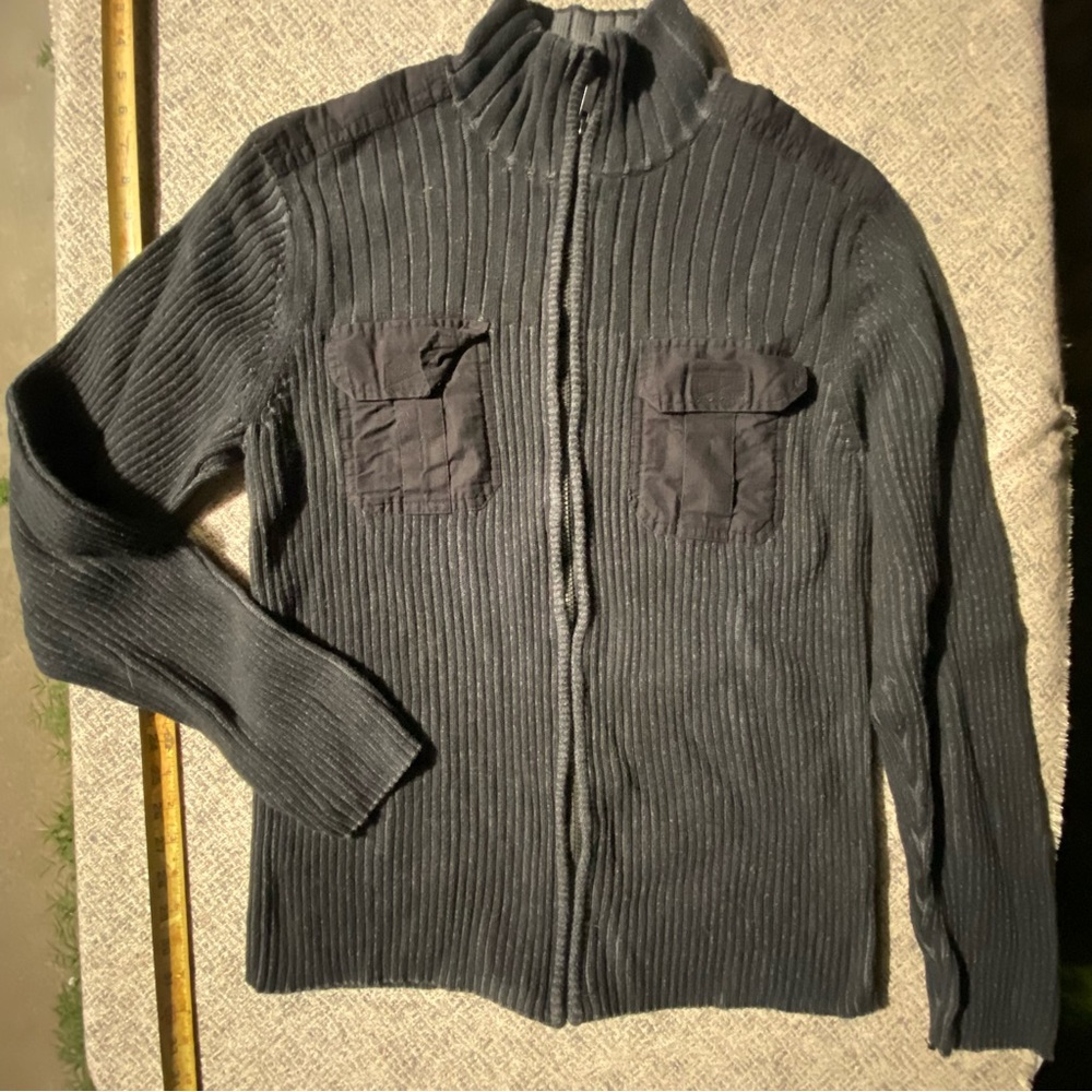 Calvin Klein Jeans Zip Up Sweater size L Large Ribbed Long Sleeve